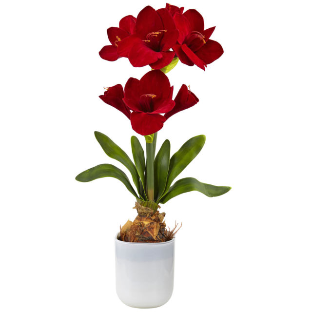 4878 Silk Amaryllis Floral Arrangement In Vase