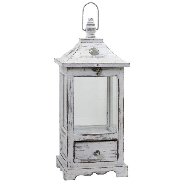7017 Distressed Wooden Lantern With Drawers