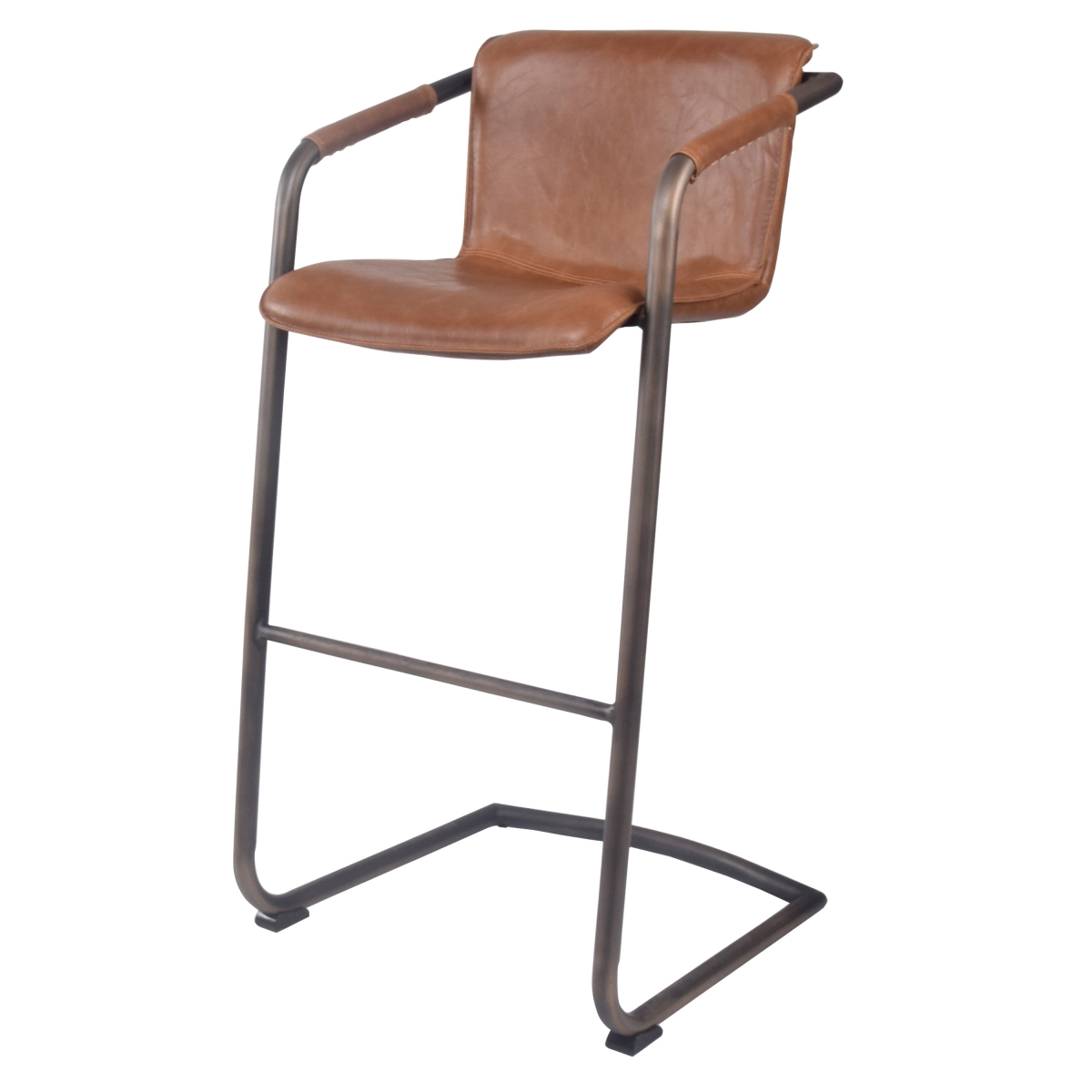 1060003-215 Indy Pu Leather Bar Stool, Antique Cigar Brown - Set Of 2
