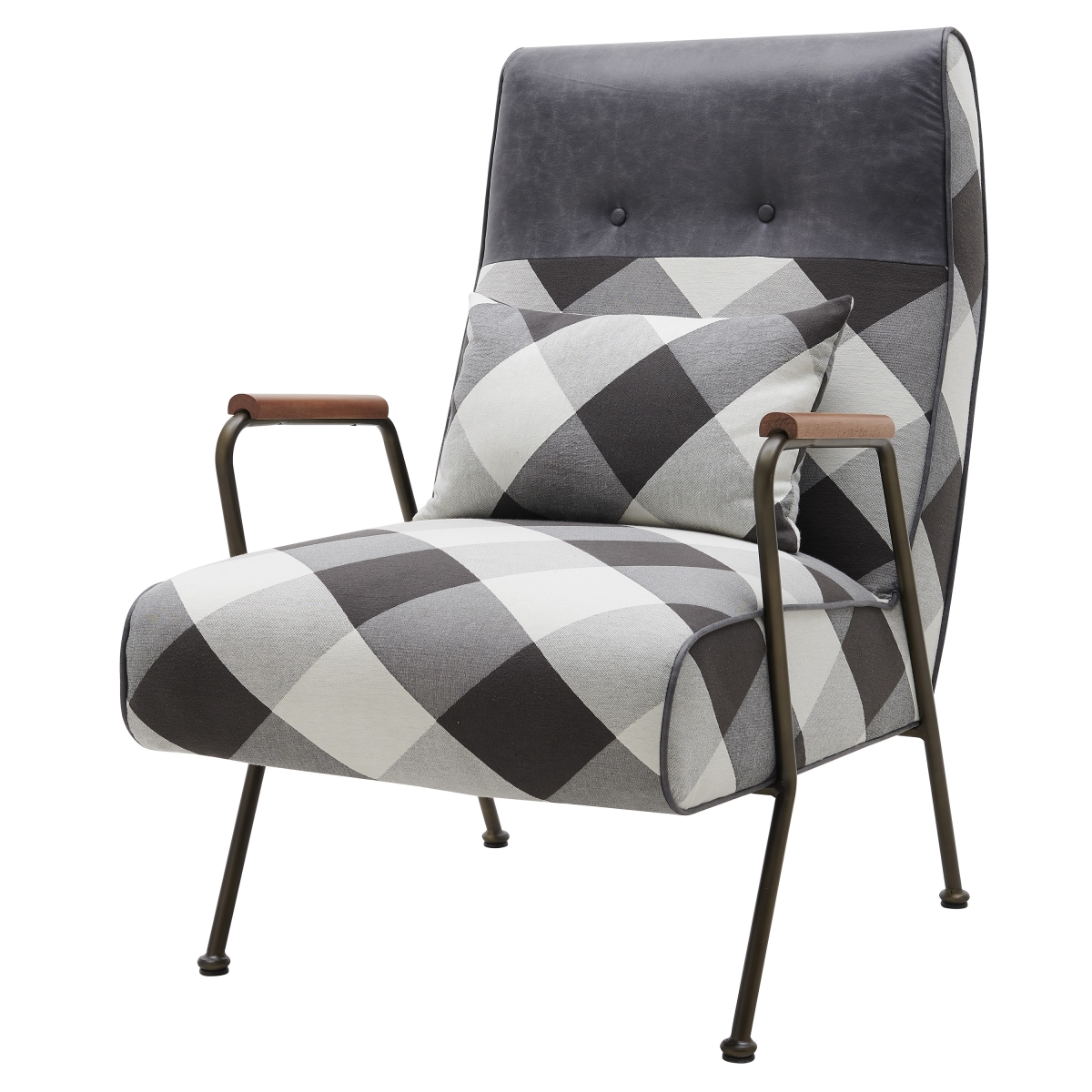 9900057-51mn 35.50 X 26 X 40 In. Kahlo Fabric Accent Chair, Mono Gingham & Vintage Midnight