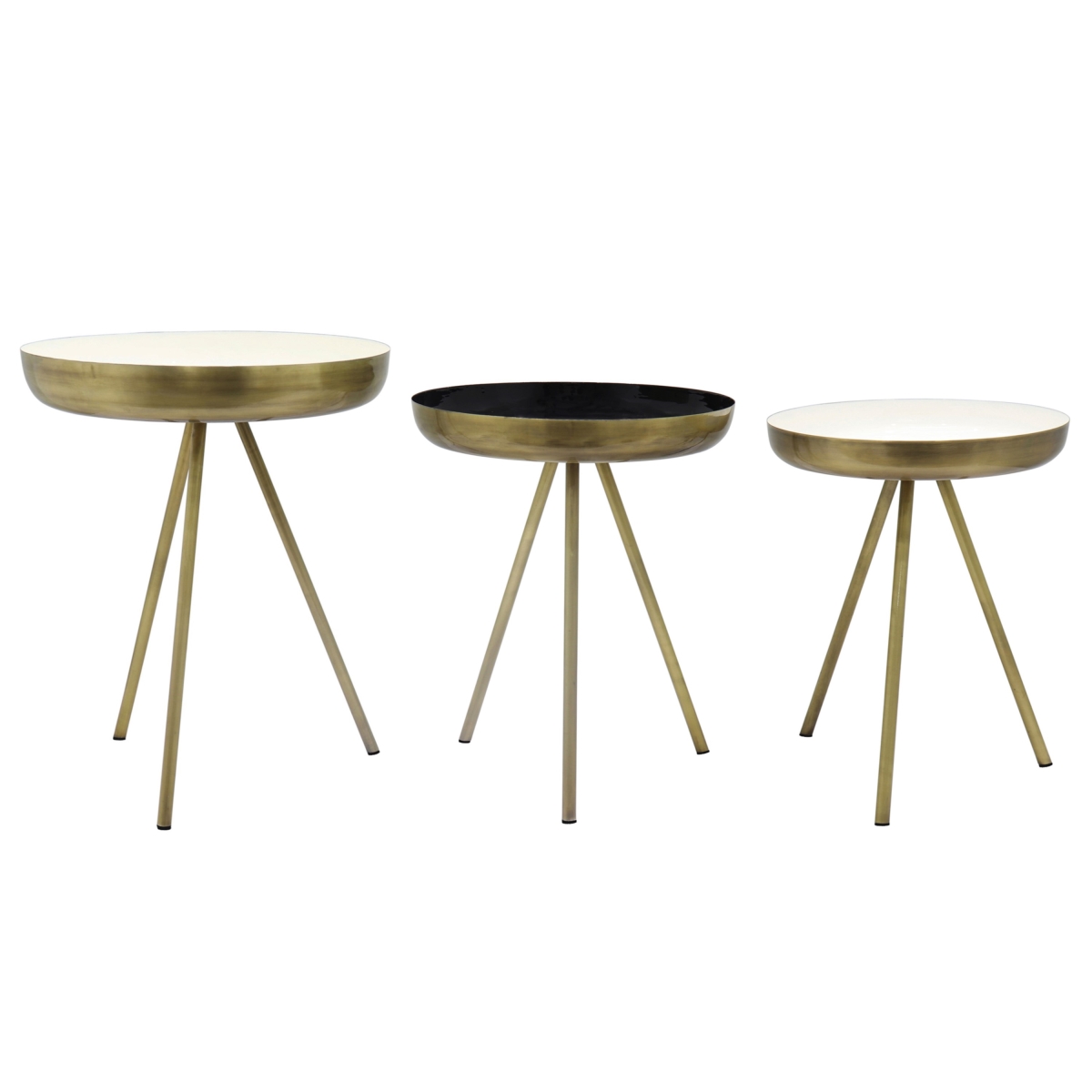 1260008 20.5 X 20.5 X 25 In. Dane Side Table - Antique Brass, White & Black - Set Of 3
