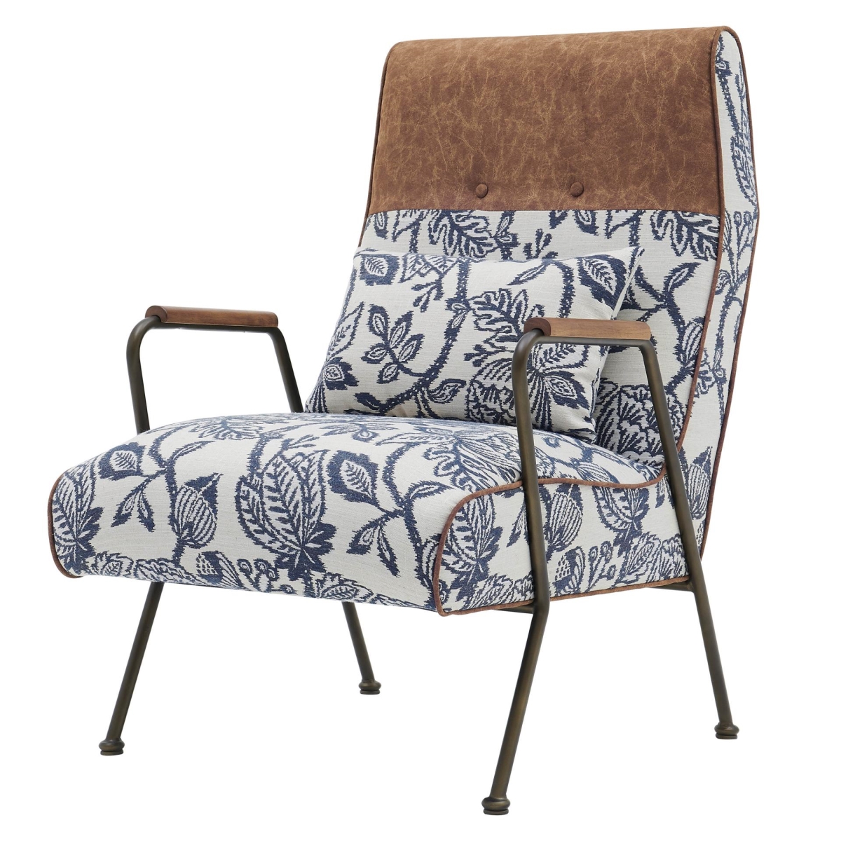 9900065-5125 Kahlo Kd Fabric Accent Chair, Azure Floral & Reagan Brown