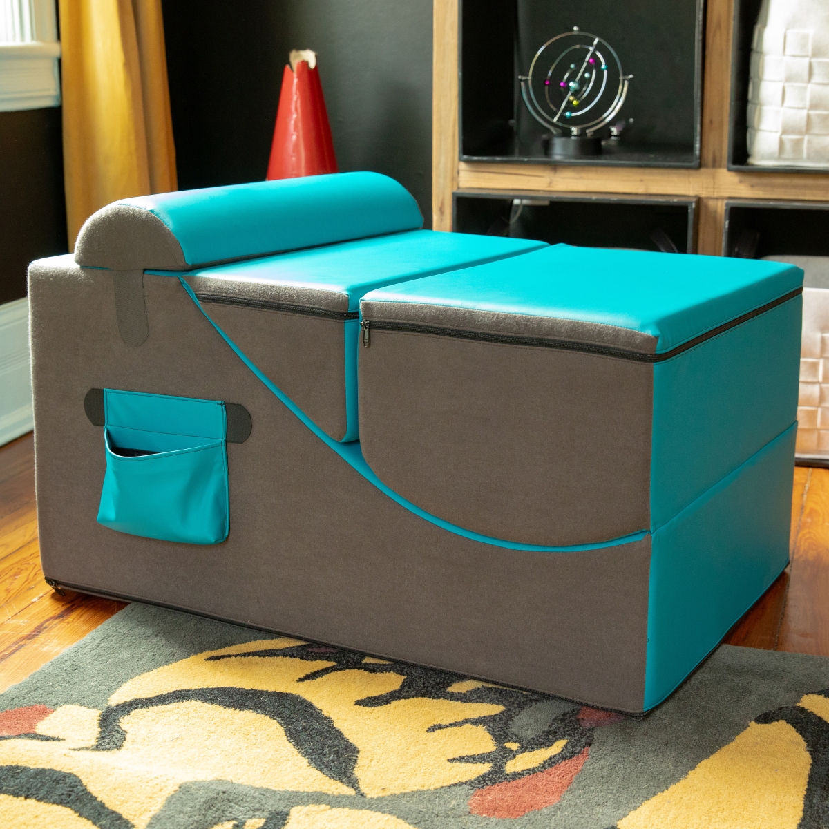 Picture of Jaxx 19540413 Flexx V-Tex Convertible 3-in-1 Gamer Chair&#44; Table&#44; & Ottoman with Adjustable Headrest & Pocket&#44; Vinyl Turqouise