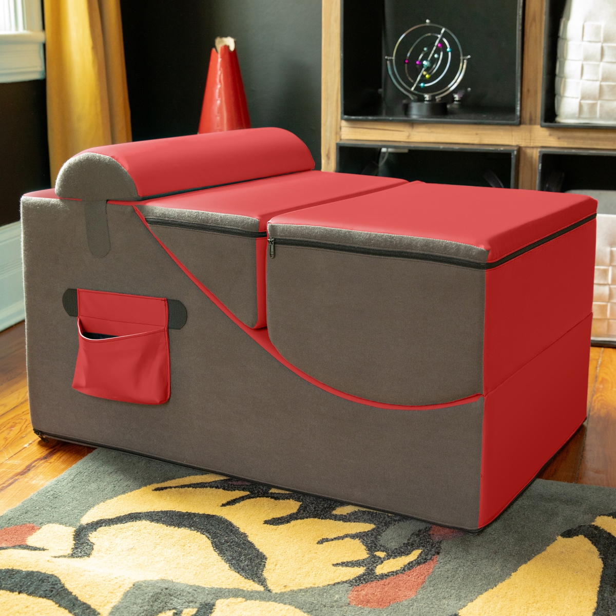 Picture of Jaxx 19540409 Flexx V-Tex Convertible 3-in-1 Gamer Chair&#44; Table&#44; & Ottoman with Adjustable Headrest & Pocket&#44; Vinyl Red