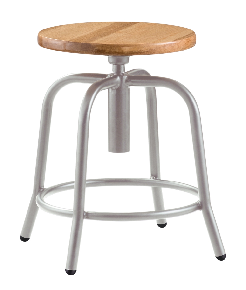 6800w-02 18 - 25 In. Height Adjustable Designer Stool With Wooden Seat & Grey Frame