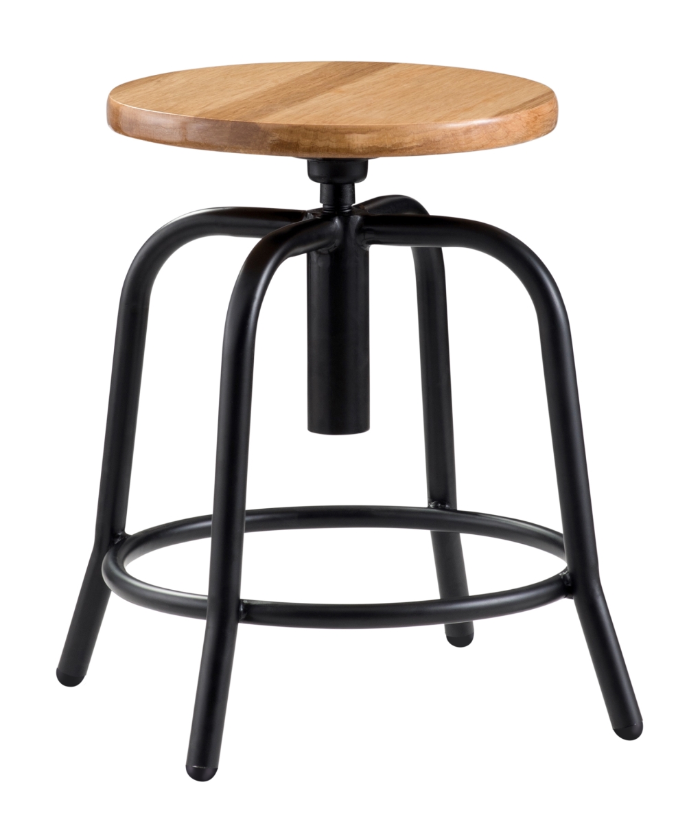 6800w-10 18 - 25 In. Height Adjustable Designer Stool With Wooden Seat & Black Frame