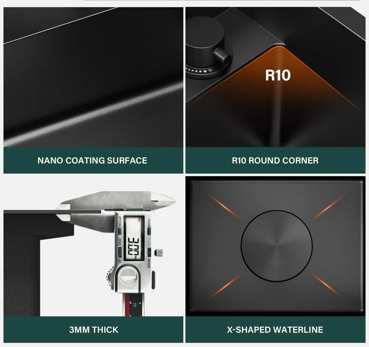 Picture of WELLFE MG1617R9RV RV Kitchen Sink, 16*17*9 Inch 16 Gauge Stainless Steel Single Bowl Workstation Sink with Faucet Cutting Board, Dark Grey