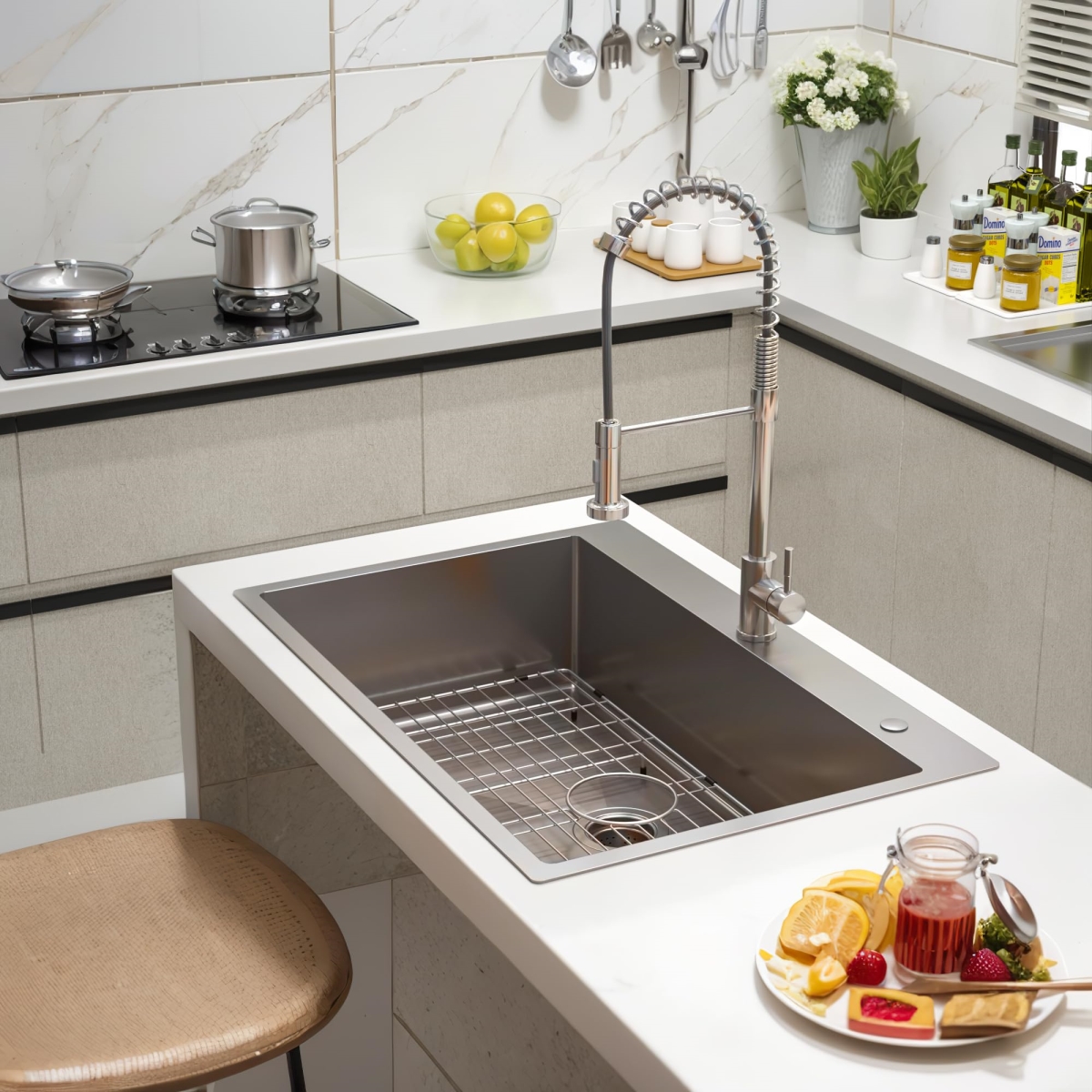 Picture of WELLFE MSJ3322R9M RV Kitchen Sink, 33 X 22 Inch Topmount Kitchen Sink, 304 Stainless Steel Drop in Sink,Large Single Sink with 9-inch Depth