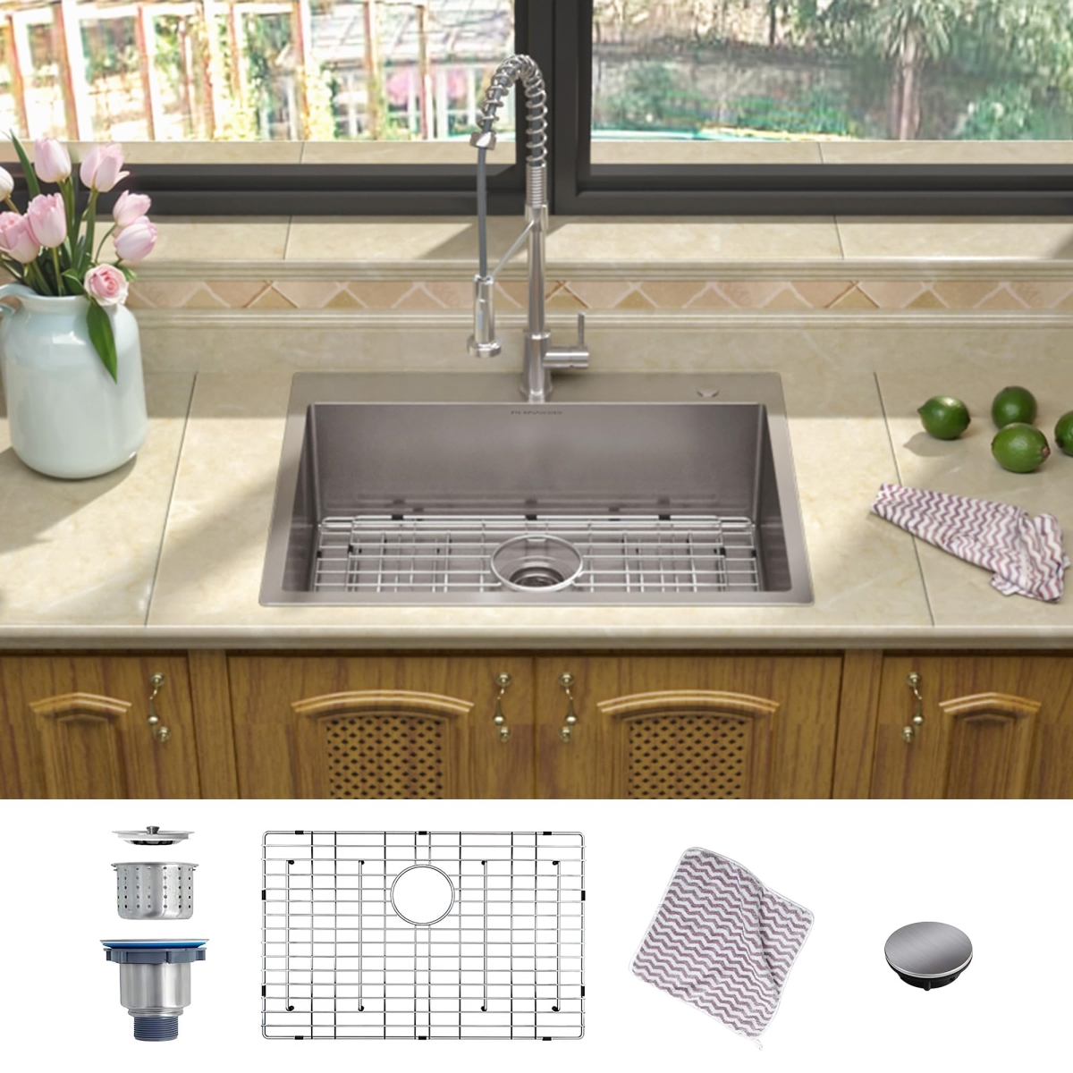 Picture of WELLFE MSJ2822R9M RV Kitchen Sink, 28 x 22 inch Topmount Kitchen Sink, 16 Gauge Stainless Steel, Handmade for Kitchen, Bar, or Outdoor Use