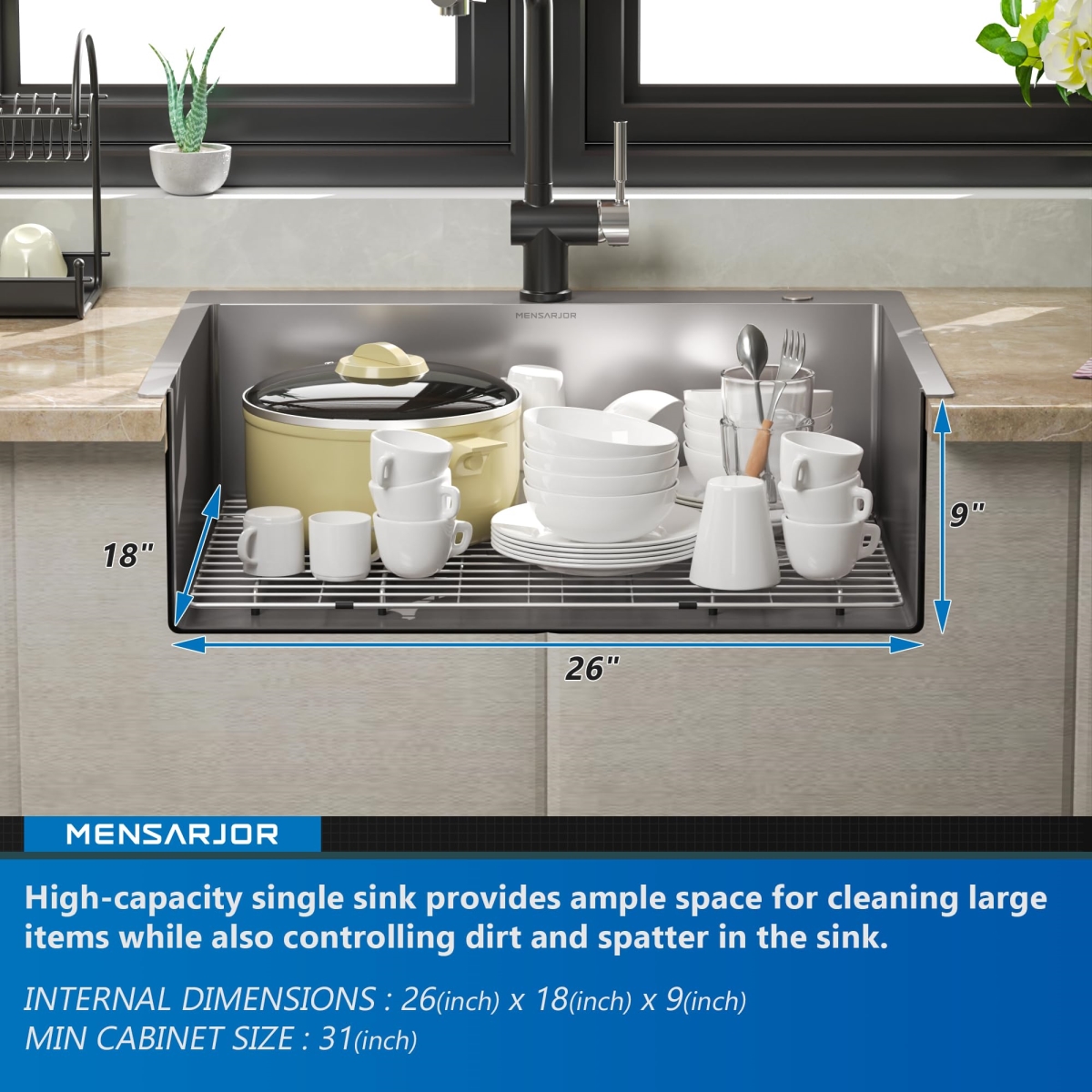 Picture of WELLFE MSJ2822R9M RV Kitchen Sink, 28 x 22 inch Topmount Kitchen Sink, 16 Gauge Stainless Steel, Handmade for Kitchen, Bar, or Outdoor Use