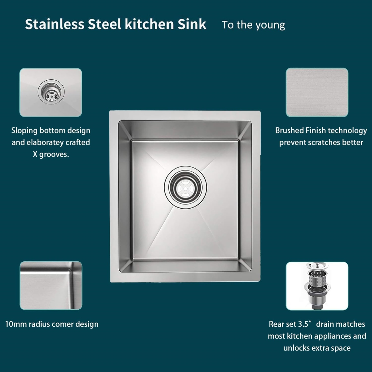 Picture of WELLFE MSJ3018R10055 RV Kitchen Sink, 30-in Undermount Single Bowl Kitchen Sink, 10-in Deep Basin, Premium 304 Stainless Steel Bar or Prep Sink