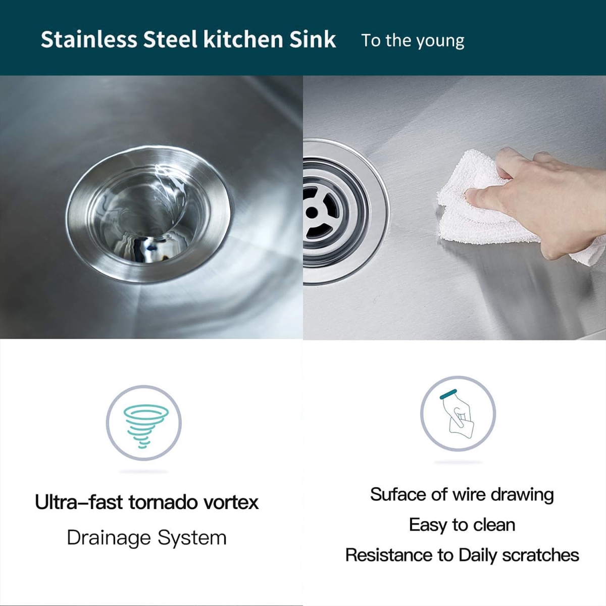 Picture of WELLFE MSJ3018R10055 RV Kitchen Sink, 30-in Undermount Single Bowl Kitchen Sink, 10-in Deep Basin, Premium 304 Stainless Steel Bar or Prep Sink