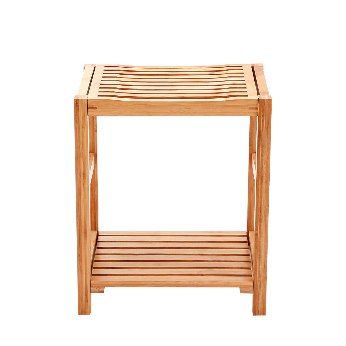 Bth-02100 Natural Bamboo Shower Bench Seat, Shaving Stool, Spa Bath Bench With Storage Shelf