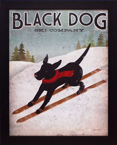 N1868 26 X 32 In. Black Dog Ski Framed Art Print
