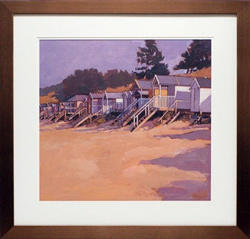 N1676 25 X 26 In. Beach Huts Framed Beach Landscape Art Print