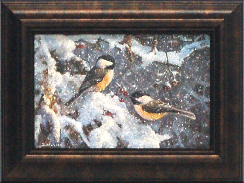 L040 11 X 8.25 In. Two Chickadees Wildlife Lodge Cabin Art Print