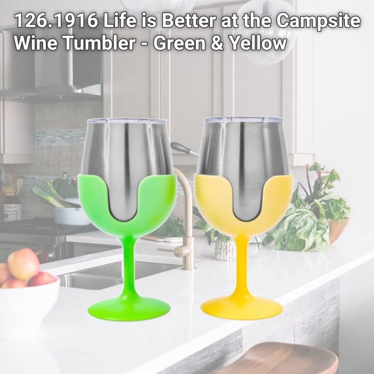 Picture of Camco 126.1916 Life is Better at the Campsite Wine Tumbler - Green & Yellow