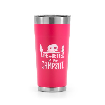 126.3061 20 Oz Life Is Better At The Campsite Tumbler, Coral Pink