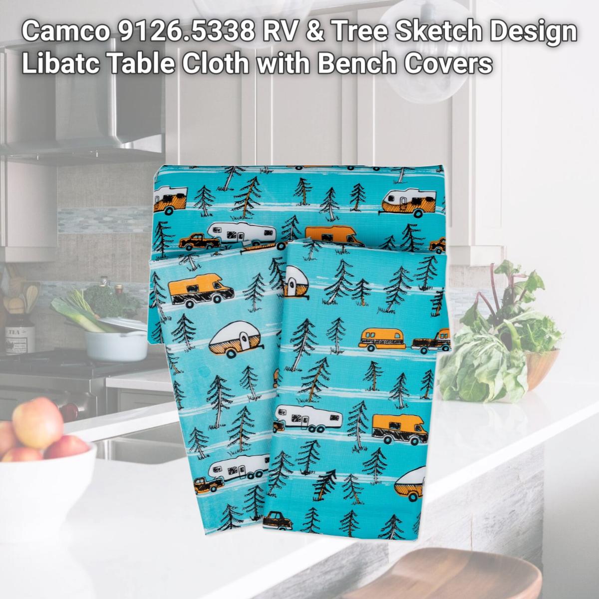 Picture of Camco 9126.5338 RV & Tree Sketch Design Libatc Table Cloth with Bench Covers