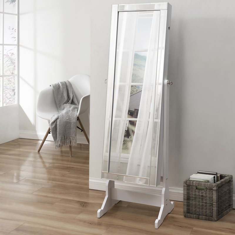 Harper Full Length Jewelry Mirror Border Lockable With Led Lights - Pristine White