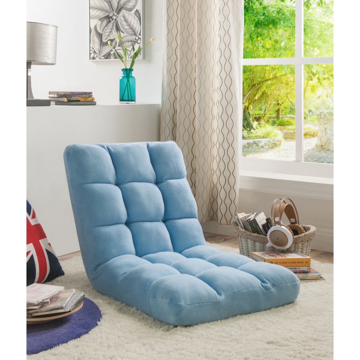 Microplush Modern Armless Quilted Recliner Chair With Foam Filling And Steel Tube Frame - Blue
