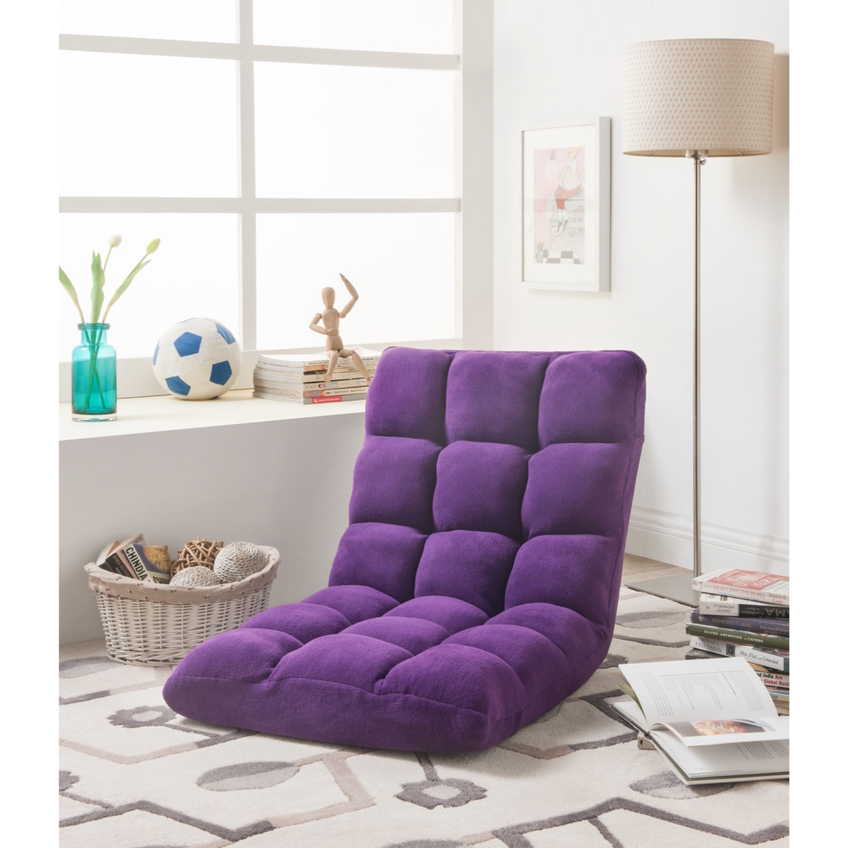 Microplush Modern Armless Quilted Recliner Chair With Foam Filling And Steel Tube Frame - Purple