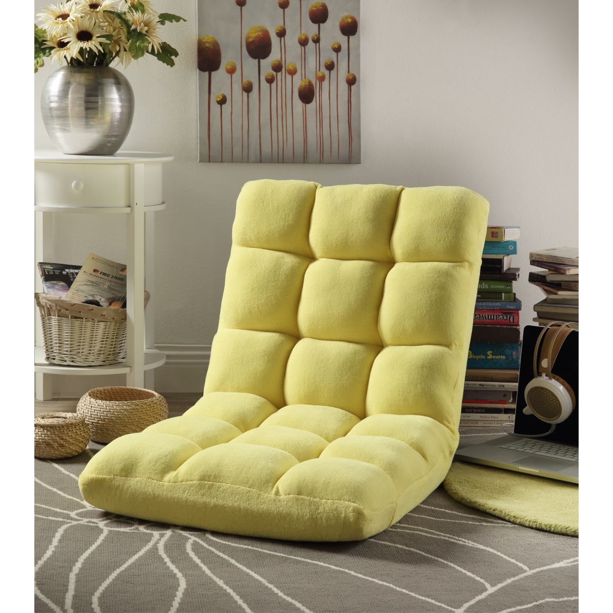 Microplush Modern Armless Quilted Recliner Chair With Foam Filling And Steel Tube Frame - Yellow