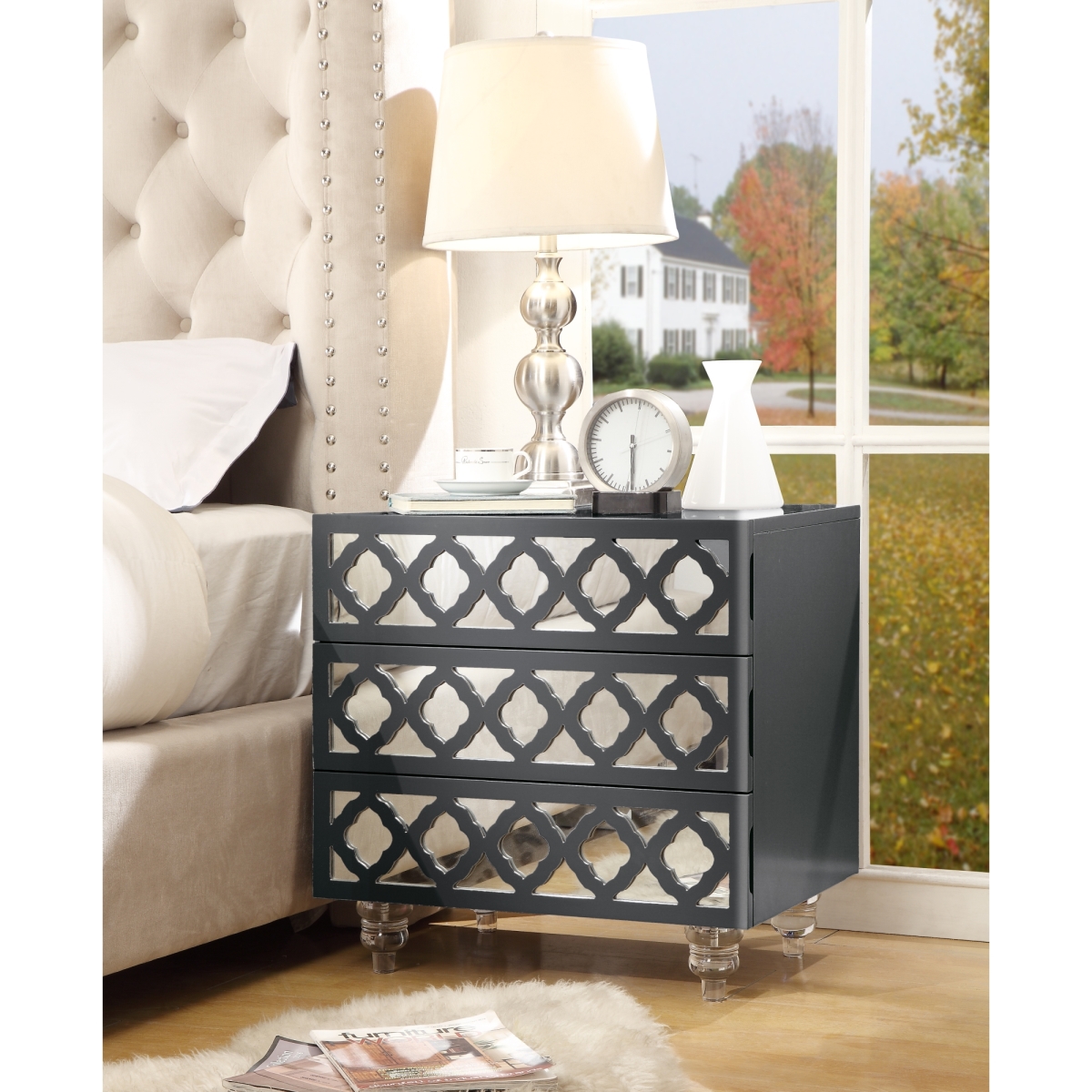 Serenity Mdf Wood Modern Lacquer Lucite Leg Side Table Accent Table & Nightstand - Dark Grey