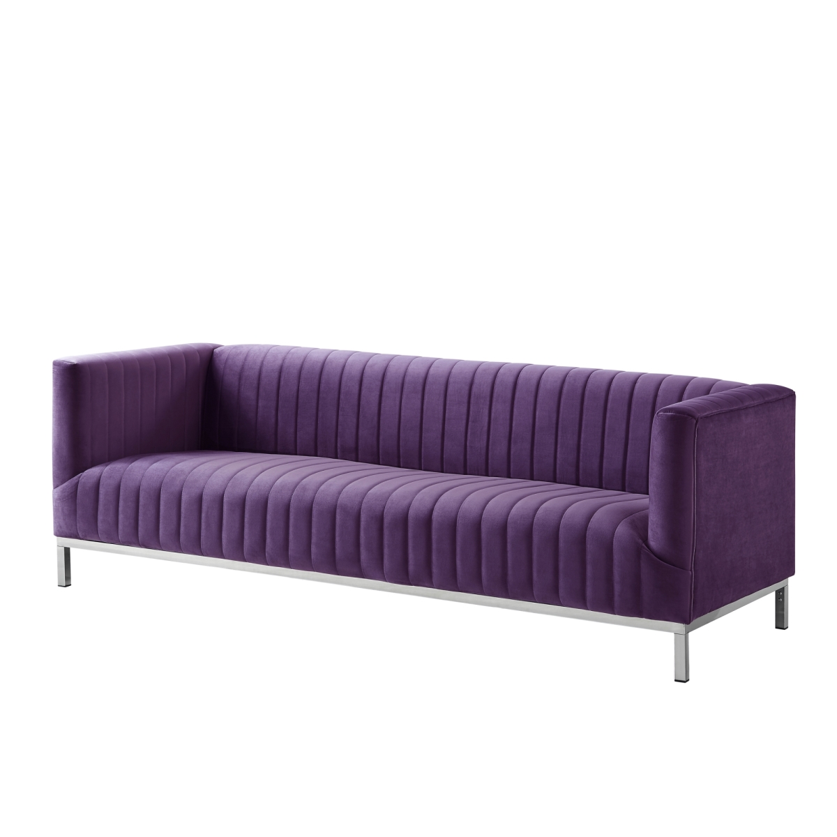 Hayden Modern Line Stitch Tufted Velvet Tuxedo Sofa Stainless Steel Chrome Leg - Purple With Chrome