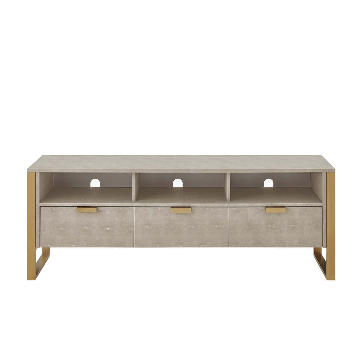 Picture of Posh Living NTV407-01WG-UE Posh Living Abdiel Faux Shagreen TV Stand with Gold Base, Cream White