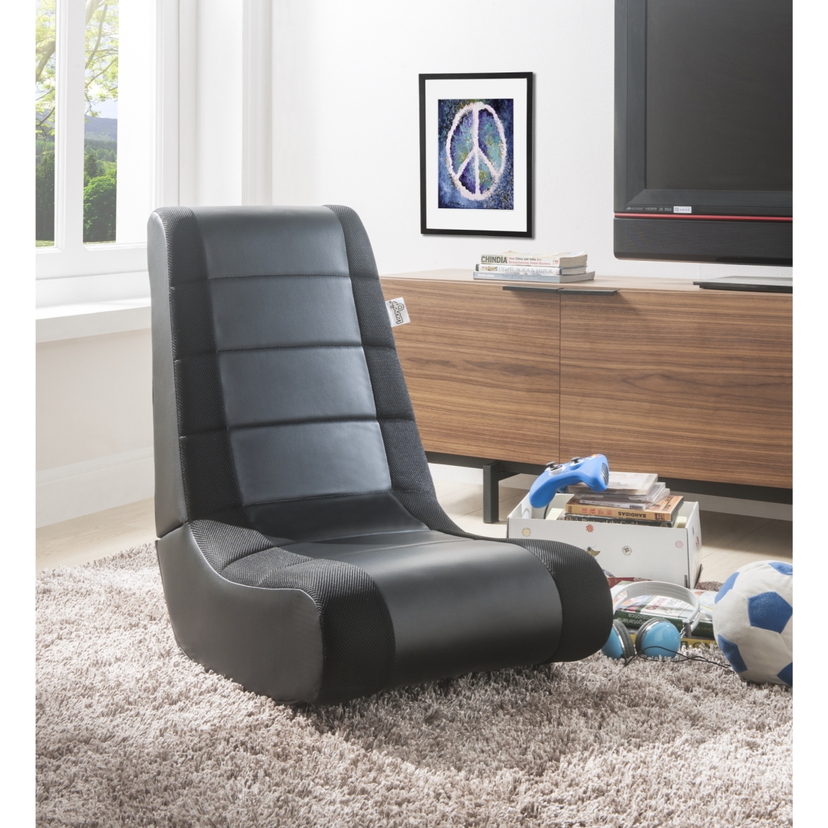Rockme Video Gaming Rocker Chair For Kids Teens Adults & Boys Or Girls - Black With Black
