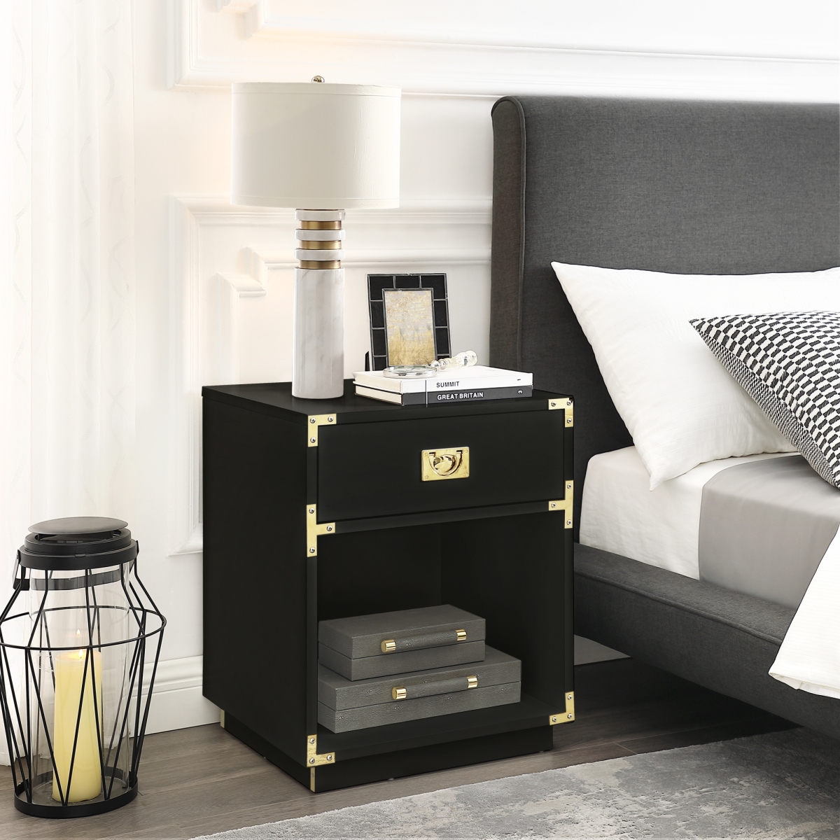 St154-09bk-ue Posh Living Angela Side Table, Accent Table & Nightstand, Black - 20 X 18 X 24 In.
