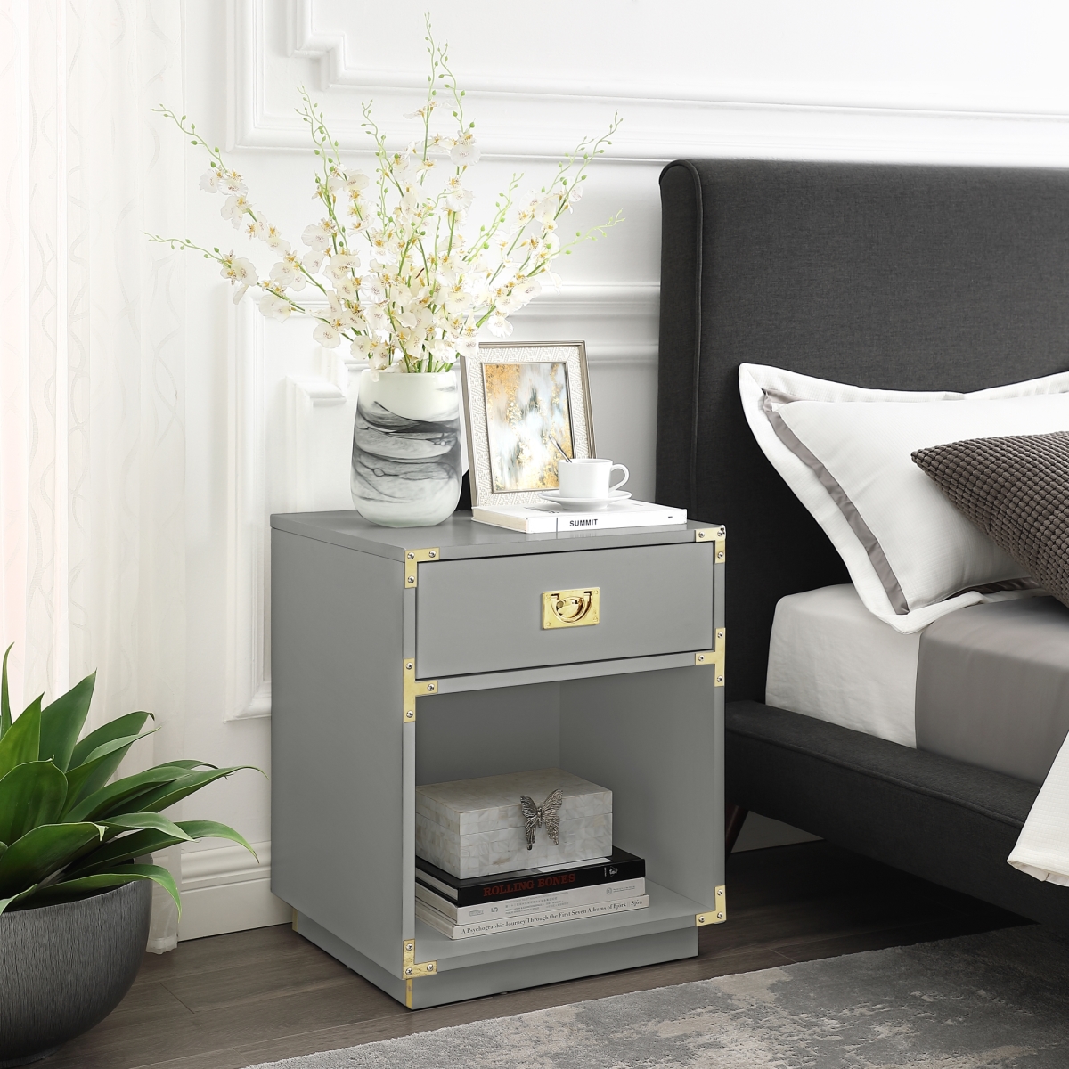 St154-09gg-ue Posh Living Angela Side Table, Accent Table & Nightstand, Light Grey - 20 X 18 X 24 In.