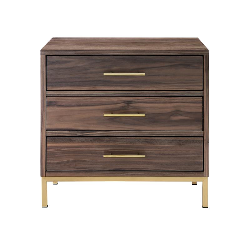Nst155-09wt-ue Stella Side Table, Accent Table & Nightstand, Walnut & Gold - 24 X 18 X 24 In.
