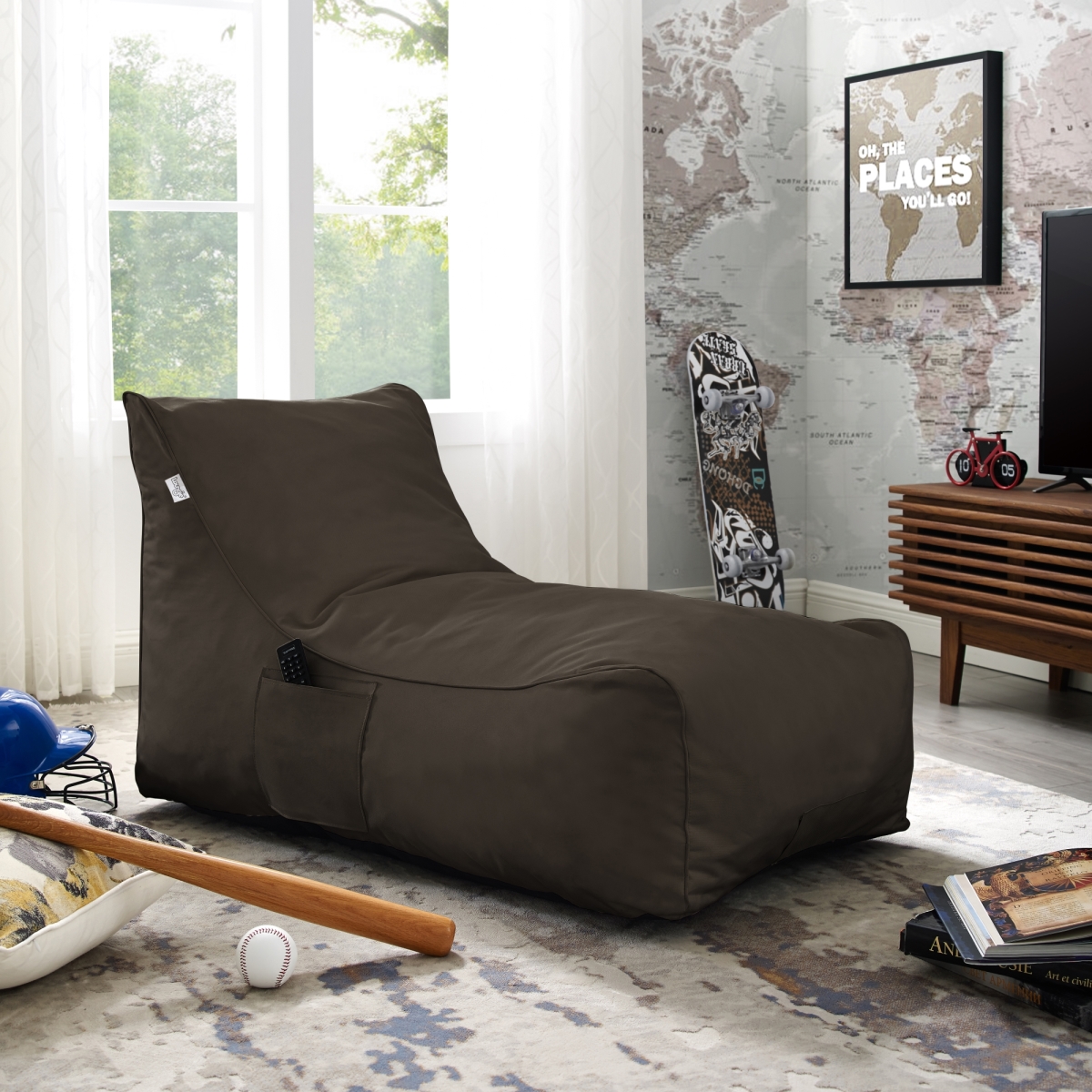 Nylon Bean Bag Chair, Foam Sofa, Lounge Chair, Sleeper Couch, Memory Foam Sofa & Floor Chair, Brown - 41.7 X 27.2 X 26.3 In.