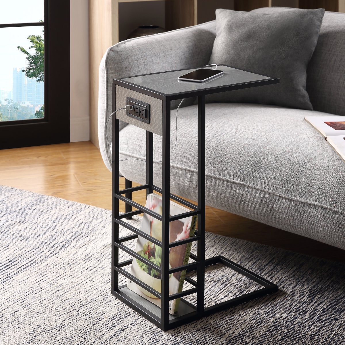 Let99-26gr-ue Posh Living Arian C Table, End Table, Side Table & Laptop Stand, Grey & Black