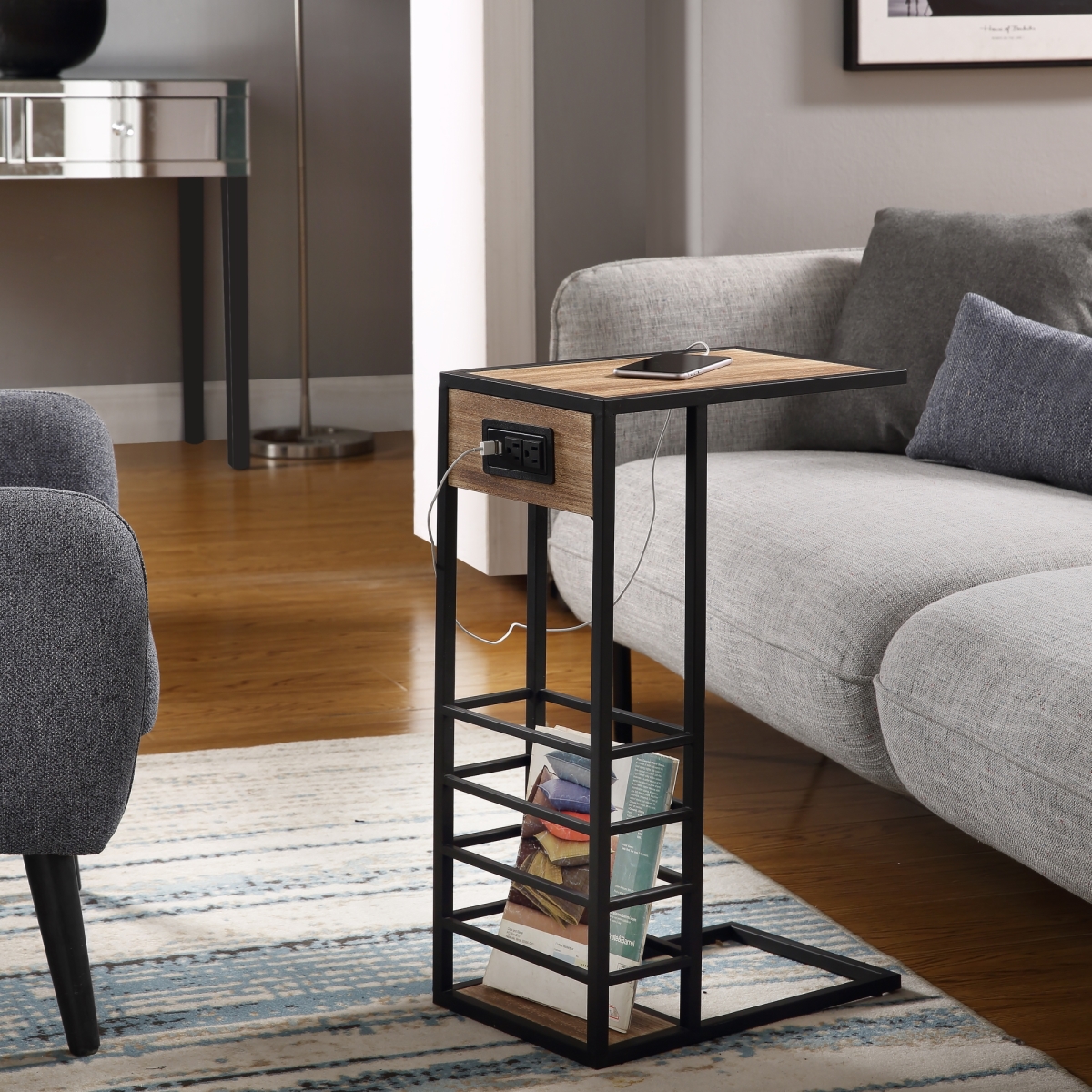 Let99-26bn-ue Posh Living Arian C Table, End Table, Side Table & Laptop Stand, Brown & Black