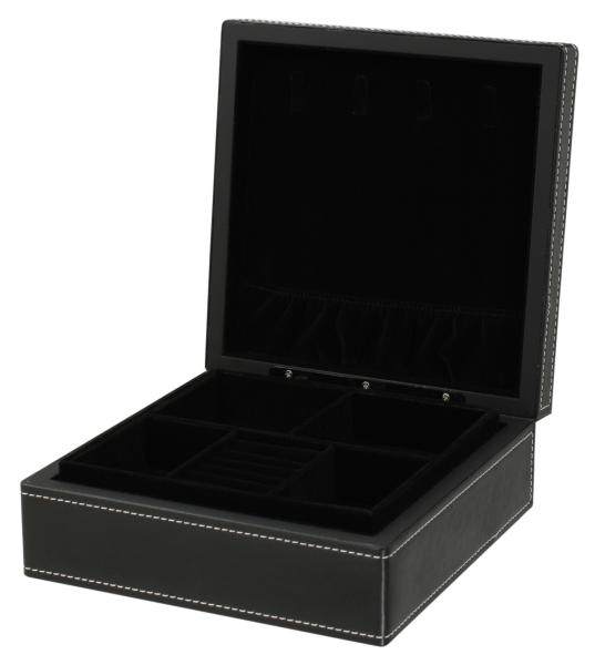 Hjb-02 Bk Two-level Faux Leather Jewelry Box, Black