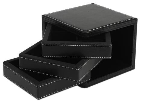 Hjb-03 Bk Three Swiveled-drawers Faux Leather Jewelry Box, Black