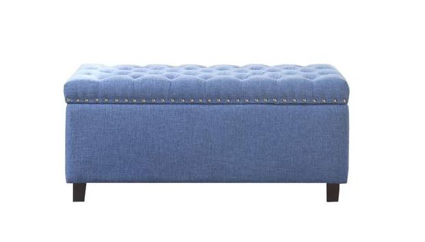 91018-63bl Button Tufted Storage Ottoman With Nailhead, Blue