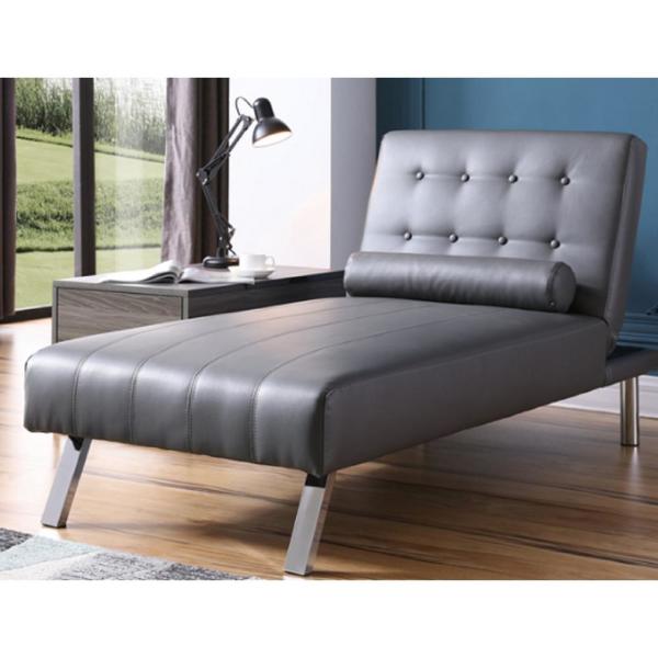 90026-11gy Button Tufted Back Convertible Chaise Lounger With Lumber Support Pillow, Gray