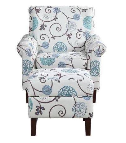 92012-16 Blue Floral Armchair With Ottoman