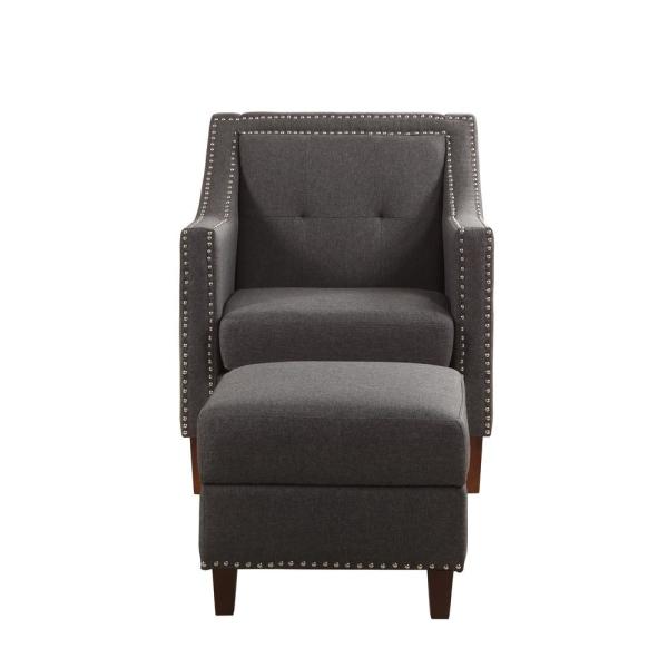 92013-16gy Accent Chair With Storage Ottoman, Gray