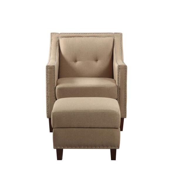 92013-16be Accent Chair With Storage Ottoman, Beige