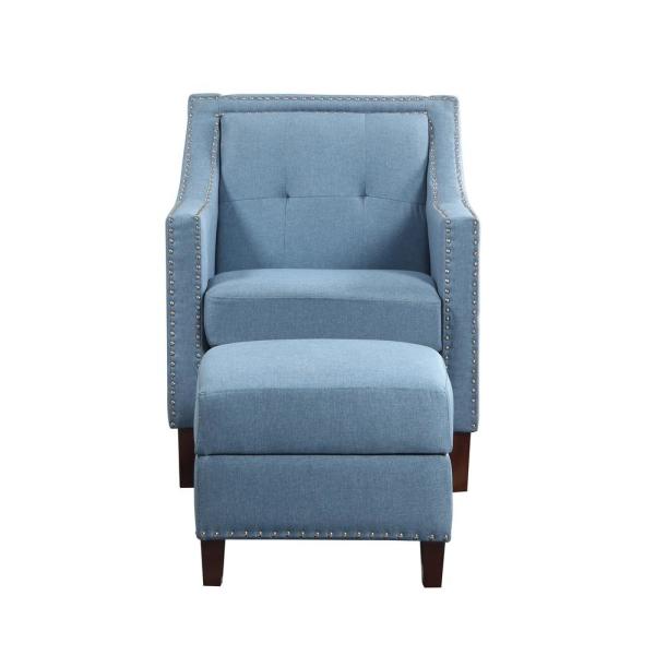 92013-16bl Accent Chair With Storage Ottoman, Blue