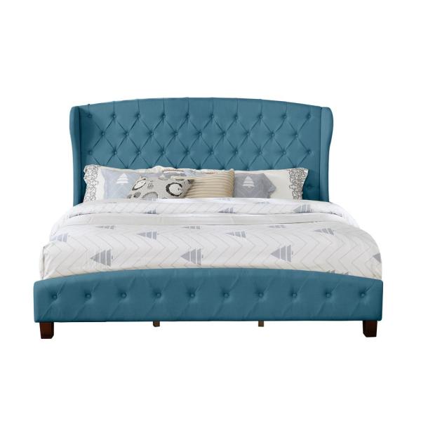 55012-85bl Eastern Upholstered Shelter Bed, Blue - King Size