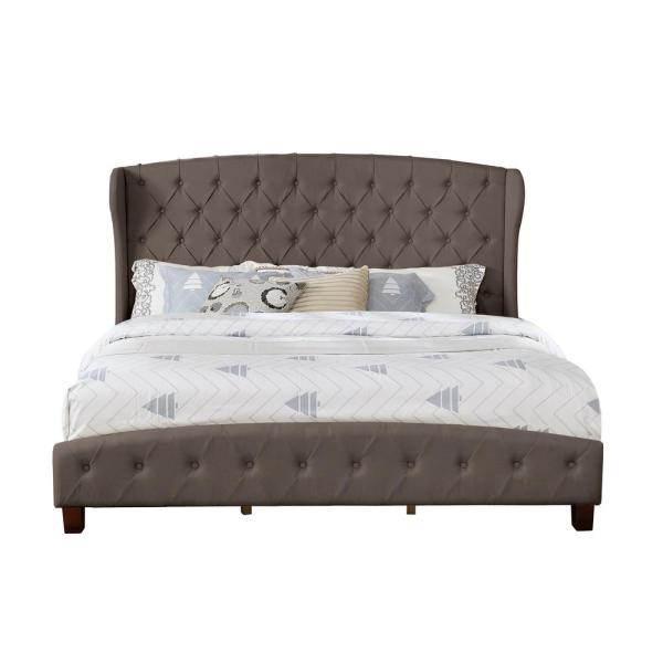 55012-83br Upholstered Shelter Bed, Brown - Queen Size