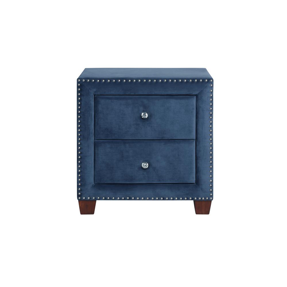 51005-99bl Aliyah 2-drawer Velvet Fully Upholstered Nightstand, Blue