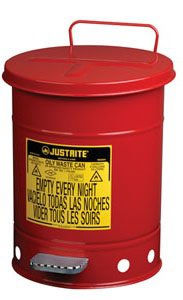 10 Gal Foot Operated Oily Waste Can, Red Powder Coat