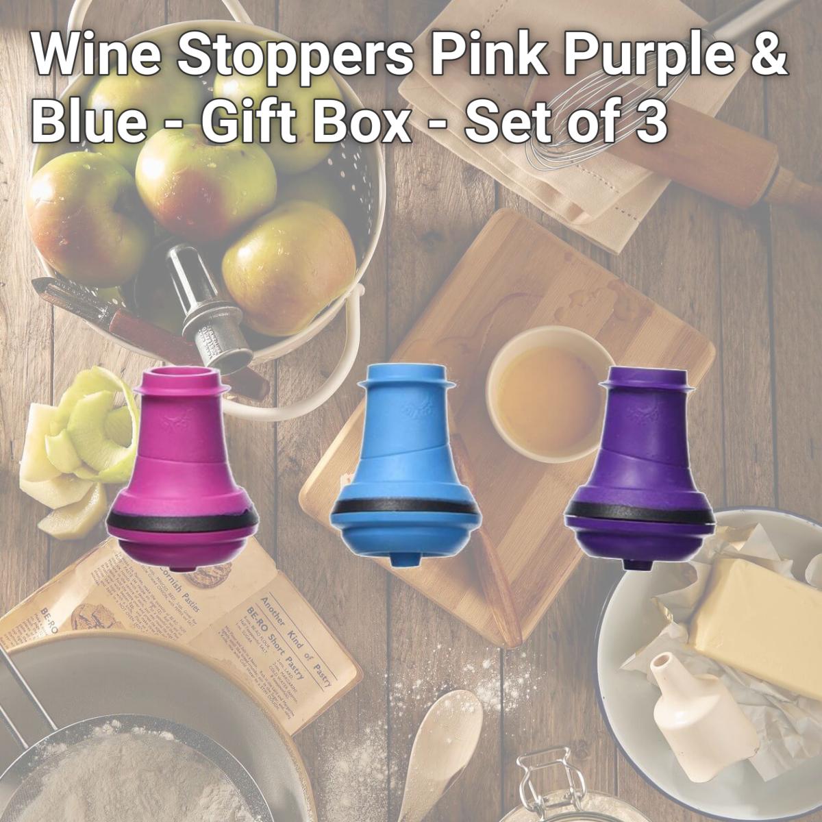Picture of Vacu Vin 8850606 Wine Stoppers, Pink, Purple & Blue - Gift Box - Set of 3